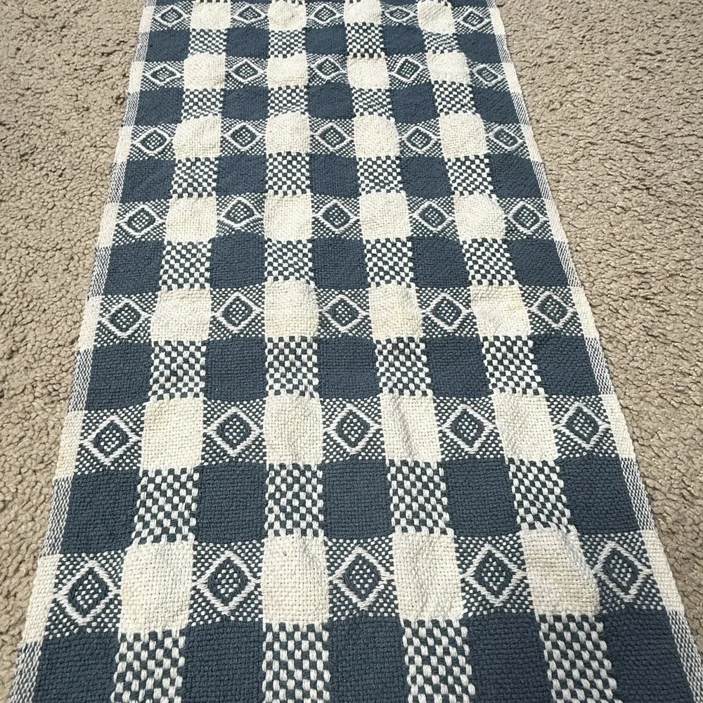 Farmhouse Gingham Table Runner 33X12 Blue Rustic Kitchen Dining Table Decor